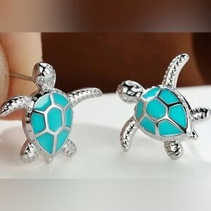Teal Turtle Post Earrings With Stainless Steel Posts